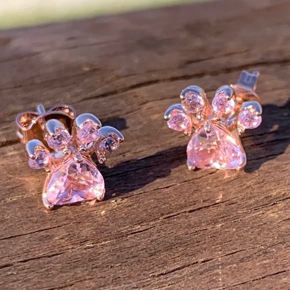 FLASH SALE Pink Paw Print Heart Crystal Earrings - Picture 8 of 8